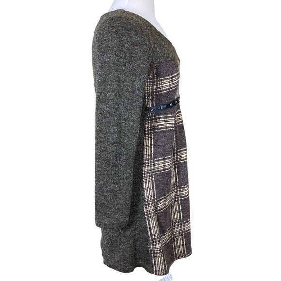 Vsign Italian Design LS Scoop Neck Plaid Brown Wool Blend Sweater Dress Small - Picture 3 of 8